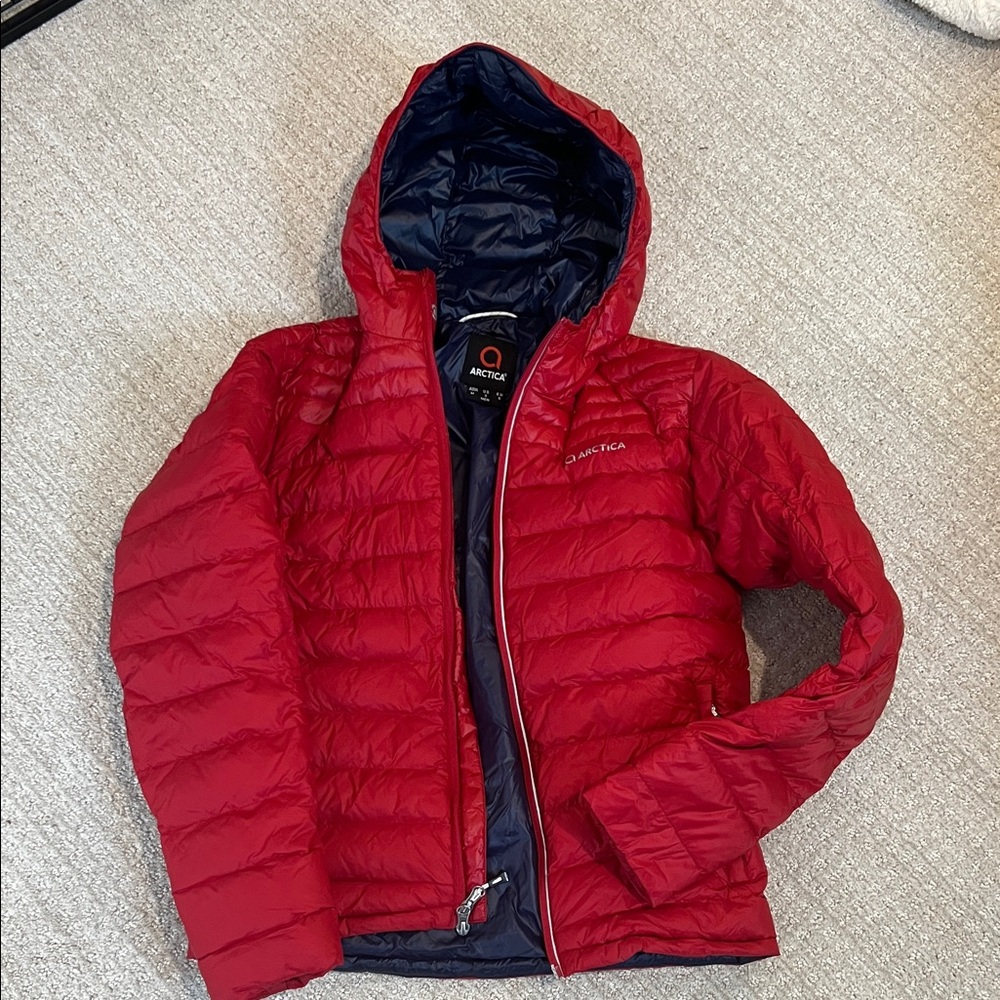 Men’s Small Arctica Puffer Ski Jacket in Red with Navy lining